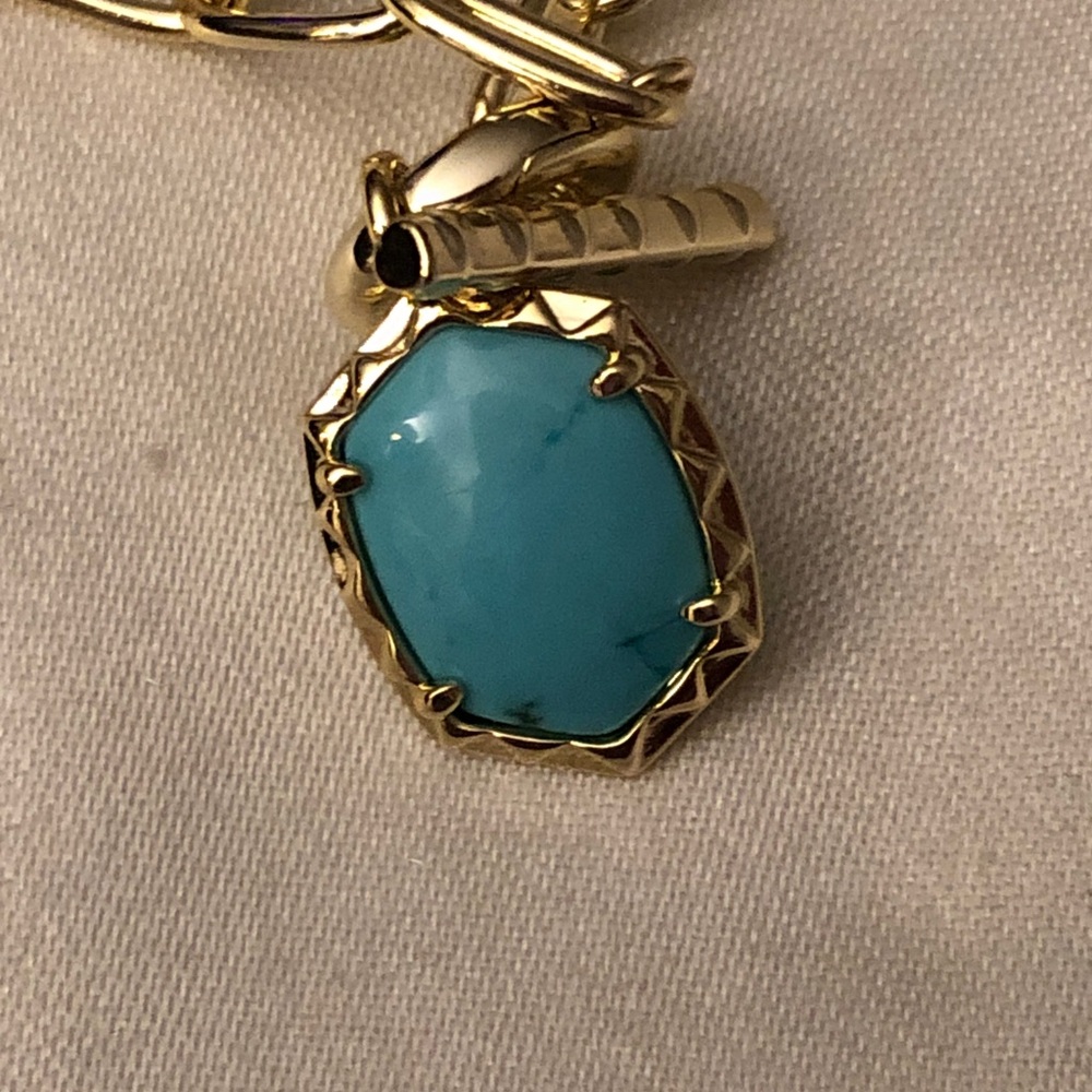 Kendra Scott Daphne Gold Tone Paper Clip Bracelet Variegated Turquoise Charm NWT - Picture 8 of 11